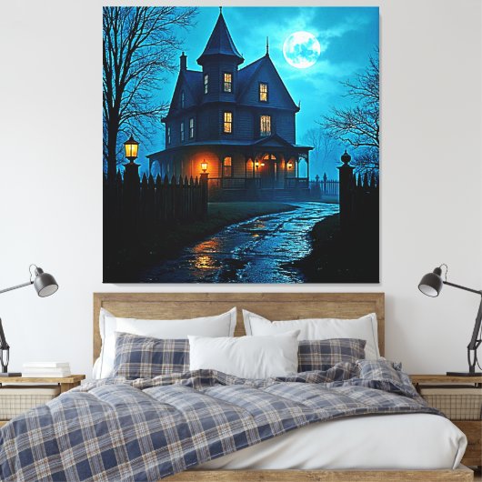 Haunted Mansion Blue Moonlight Night Design Leinwanddruck (Insitu (Schlafzimmer))