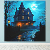 Haunted Mansion Blue Moonlight Night Design Leinwanddruck (Insitu (Holzboden))