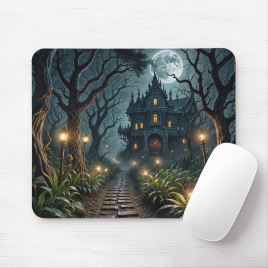 Haunted Mansion In Moonlight Mousepad (Mit Mouse)