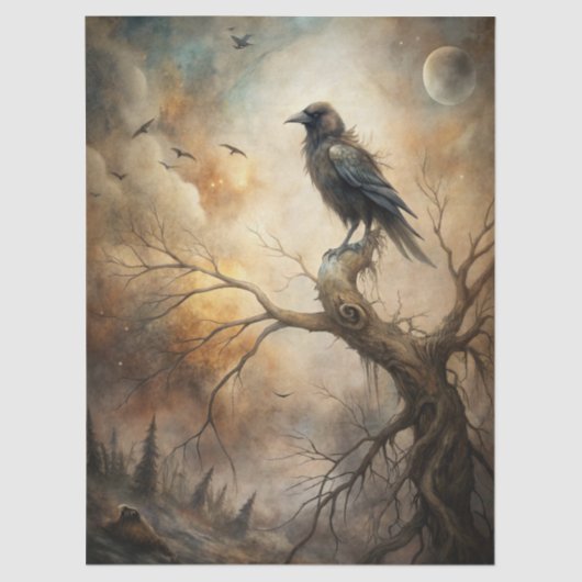 Haunting Fantasy Gothic Raven & Moon Seidenpapier (Vorderseite)