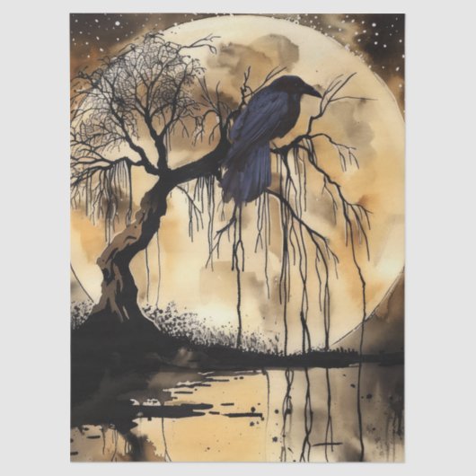 Haunting Fantasy Gothic Raven & Moon Seidenpapier (Vorderseite)