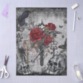 Haunting Fantasy Gothic Raven Rose Skulls Seidenpapier (Basteln)