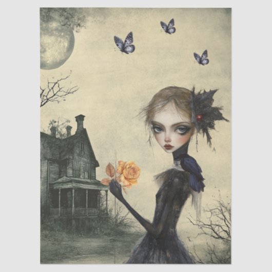 Haunting Fantasy Gothic Raven & Viktorianisch Girl Seidenpapier (Vorderseite)
