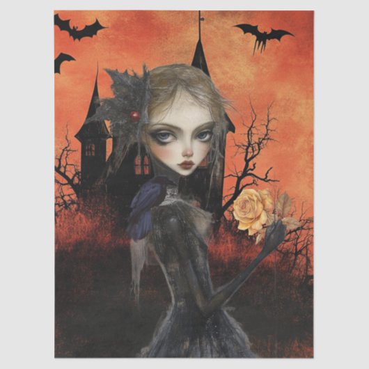 Haunting Fantasy Gothic Raven & Viktorianisch Girl Seidenpapier (Vorderseite)