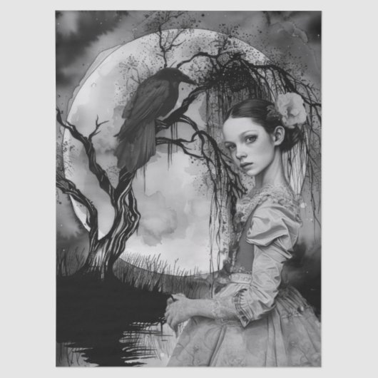 Haunting Fantasy Gothic Raven & Viktorianisch Girl Seidenpapier (Vorderseite)