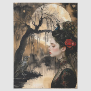 Haunting Fantasy Gothic Raven & Viktorianisch Girl Seidenpapier