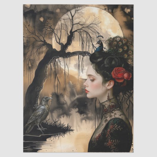 Haunting Fantasy Gothic Raven & Viktorianisch Girl Seidenpapier (Vorderseite)