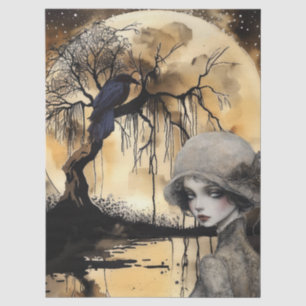 Haunting Fantasy Gothic Raven & Viktorianisch Girl Seidenpapier