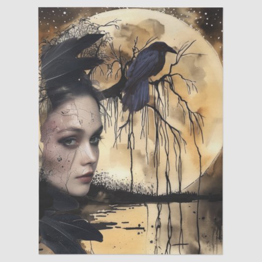 Haunting Fantasy Gothic Raven & Viktorianisch Girl Seidenpapier (Vorderseite)