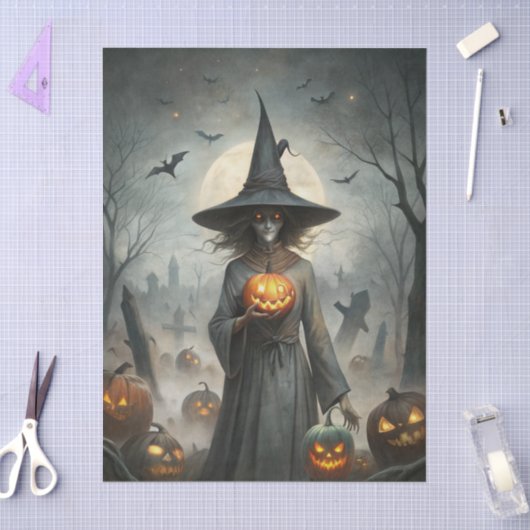 Haunting Fantasy Gothic Witch, Pumpkins & Moon Seidenpapier (Basteln)