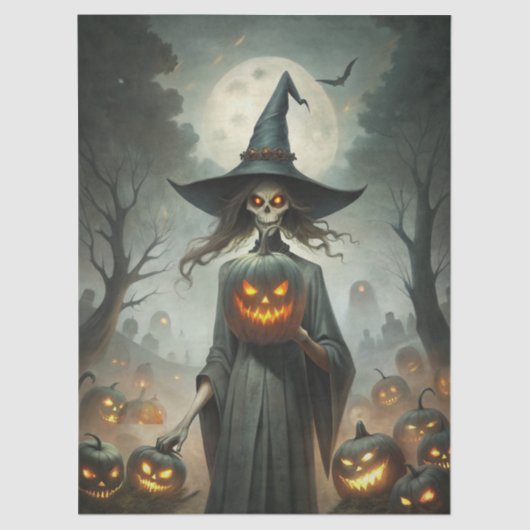 Haunting Fantasy Gothic Witch, Pumpkins & Moon Seidenpapier (Vorderseite)