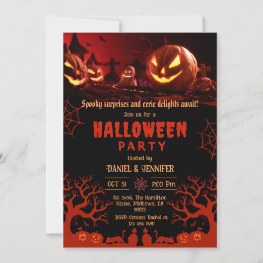 Haunting Glow Eerie Graveyard Halloween Einladung (Vorderseite)