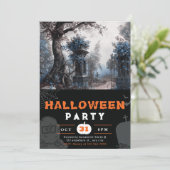 Haunting Graveyard Blue Flowers Einladung (Stehend Vorderseite)