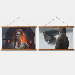 Haunting house wandteppich mit holzrahmen