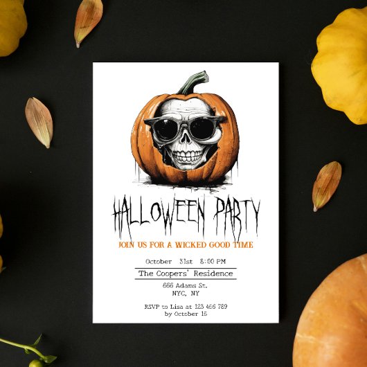 Haunting Jack O' Lantern Grinning Skull Halloween Einladung