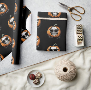 Haunting Jack O' Lantern Grinning Skull Halloween Geschenkpapier