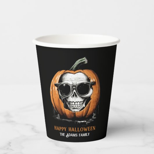 Haunting Jack O' Lantern Grinning Skull Halloween Pappbecher (Vorderseite)