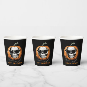 Haunting Jack O' Lantern Grinning Skull Halloween Pappbecher