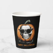 Haunting Jack O' Lantern Grinning Skull Halloween Pappbecher (Vorderseite)
