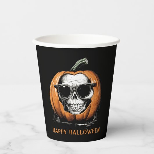 Haunting Jack O' Lantern Grinning Skull Halloween Pappbecher (Vorderseite)