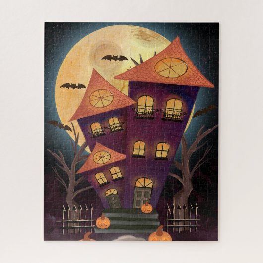 Haunting Lila Moon Spooky House Halloween Puzzle (Vertikal)