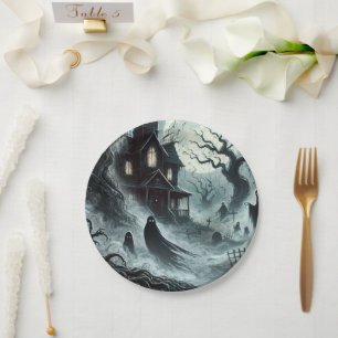 Haunting Night Beängstigend Spuk House Halloween-P Pappteller