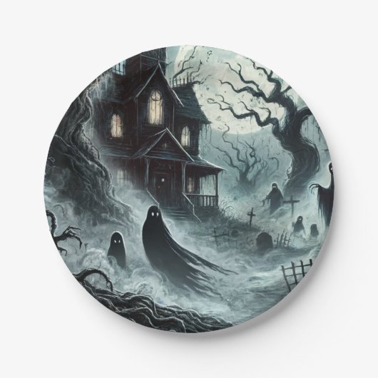 Haunting Night Beängstigend Spuk House Halloween-P Pappteller (Vorderseite)