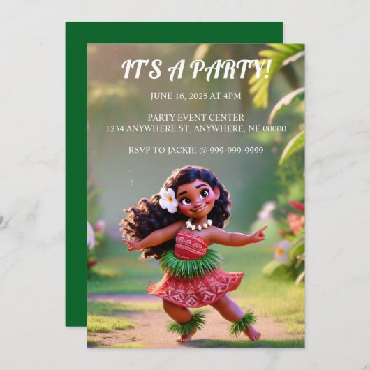 Hauoli Hula Princess Einladung (Vorne/Hinten)