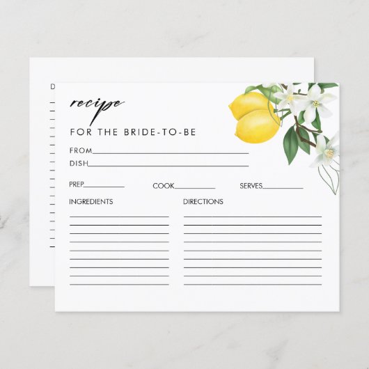 Haupt-Squeeze-Brautparty-Rezept-Karte (Vorne/Hinten)