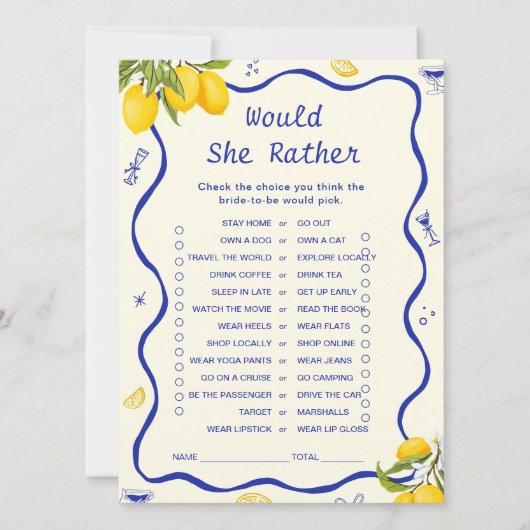 Haupt-Squeeze-Brautparty Würde sie lieber spielen Einladung (Vorderseite)