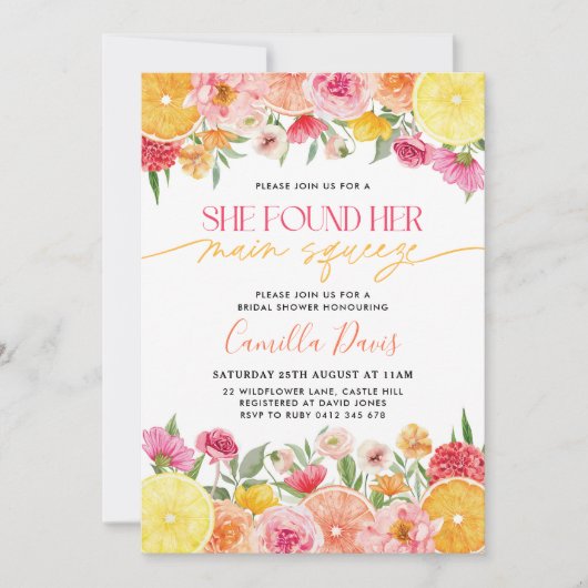 Haupt Squeeze Bright Citrus Lemon Brautparty Einladung (Vorderseite)