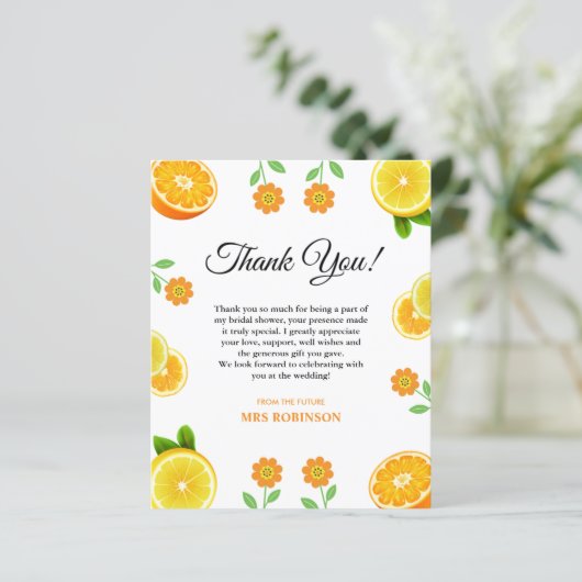 Haupt-Squeeze-Citrus-Brautparty Danke-Karte (Stehend Vorderseite)