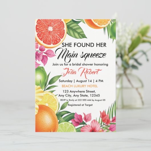 Haupt-Squeeze-Citrus-Brautparty Einladen Flyer (Stehend Vorderseite)