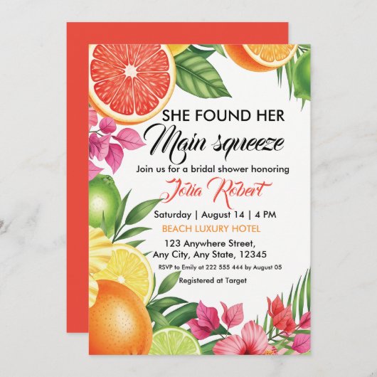 Haupt-Squeeze-Citrus-Brautparty Einladen Flyer (Vorne/Hinten)