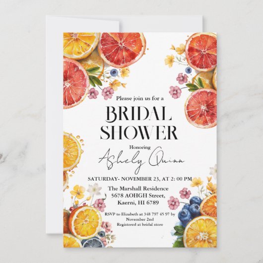 Haupt-Squeeze-Citrus-Brautparty Einladung (Vorderseite)