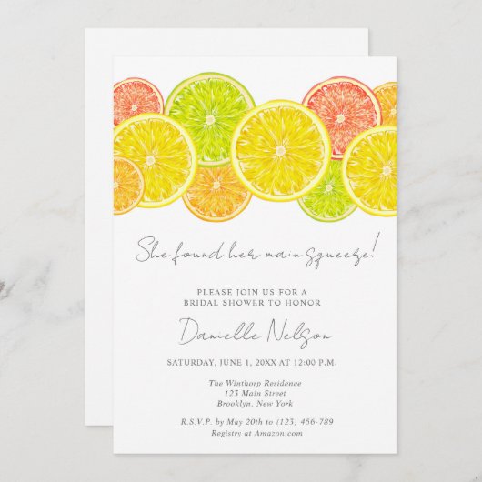 Haupt-Squeeze-Citrus-Brautparty Einladung (Vorne/Hinten)