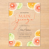 Haupt-Squeeze Citrus Brautparty Orange Acryleinladungen (Vorderseite)