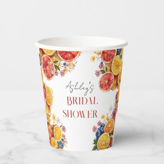 Haupt-Squeeze-Citrus-Brautparty Pappbecher (Vorderseite)
