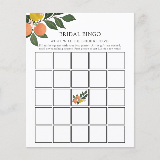 Haupt Squeeze Citrus Bridal Bingo Game Card (Vorderseite)
