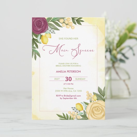 Haupt-Squeeze Citrus Bright Lemon Brautparty Einladung (Stehend Vorderseite)