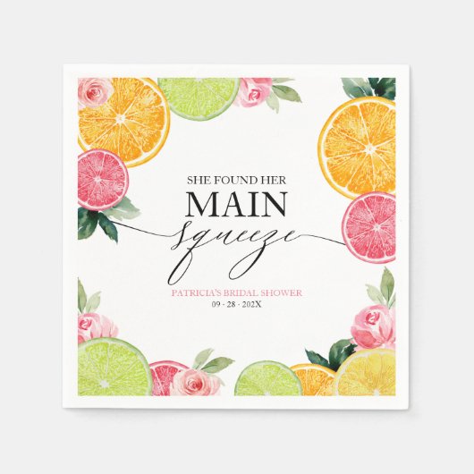 Haupt-Squeeze Citrus Floral Brautparty Serviette (Vorderseite)