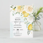 Haupt-Squeeze Citrus Lemon Bridal Dusche Einladung (Stehend Vorderseite)