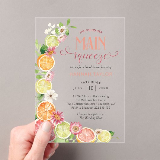 Haupt-Squeeze Citrus Sommer-Brautparty Acryleinladungen (Insitu (Handheld))