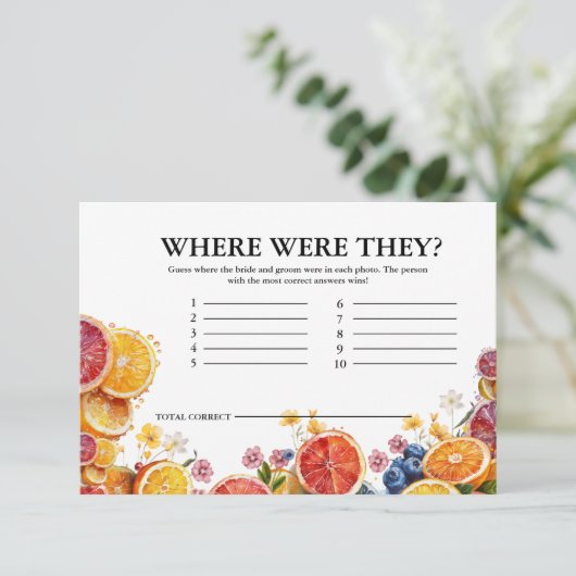 Haupt Squeeze Citrus wo sie waren Bridal Game Begleitkarte (Stehend Vorderseite)