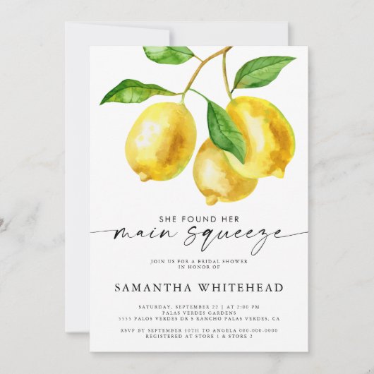 Haupt-Squeeze Lemon Citrus Brautparty Einladung (Vorderseite)