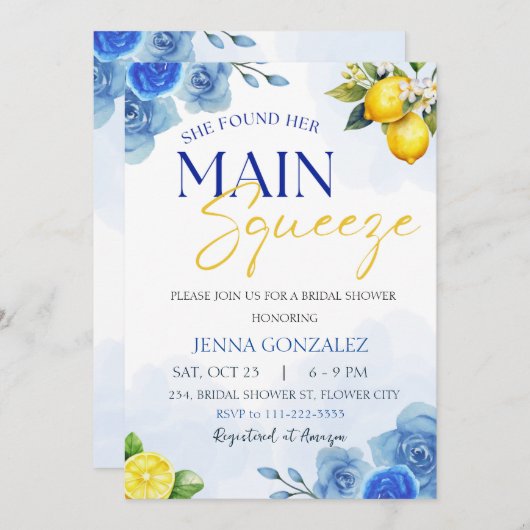 Haupt-Squeeze Lemon Citrus Brautparty Einladung (Vorne/Hinten)