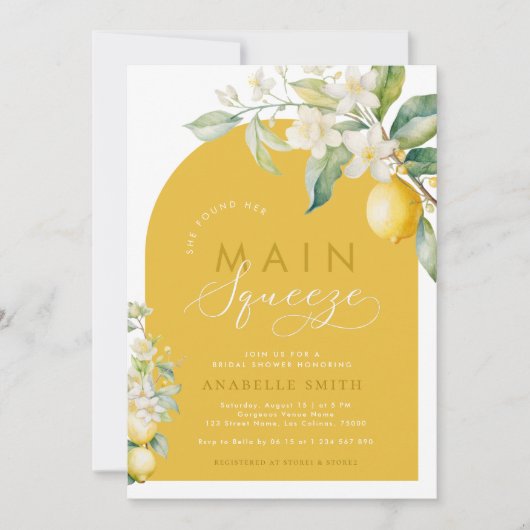Haupt-Squeeze Lemon Floral Citrus Brautparty Einladung (Vorderseite)