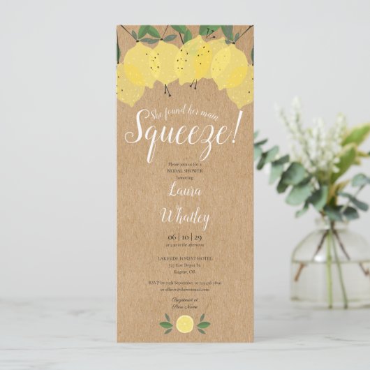 Haupt Squeeze Lemon Rustic Fun Brautparty Einladung (Stehend Vorderseite)