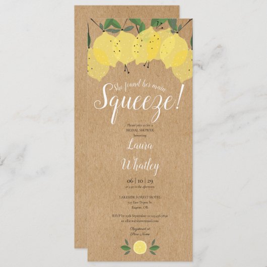 Haupt Squeeze Lemon Rustic Fun Brautparty Einladung (Vorne/Hinten)