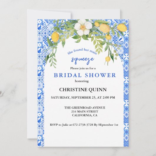 Haupt-Squeeze Lemon und marokkanisches Brautparty Save The Date (Vorderseite)